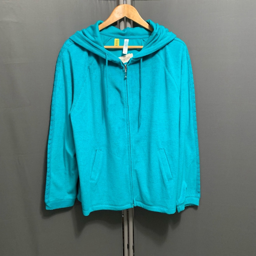 B16-NEW! Women's Pacific Cove Hoodie, 1X plus size aqua Turquoise